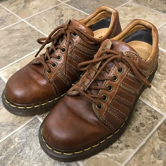 Dr. Martens Leather Chunky Oxford Low Top Shoes Women 7 Brown Vintage 12037 - Picture 10 of 16